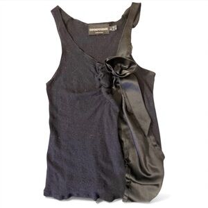 Vintage Emporio Armani Black Knit Satin Asymmetrical Top Tank Blouse
